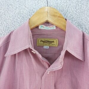 USA Made Paul Stuart 15x34 Woven In Italy Mens Red Long Sleeve Button Down Shirt